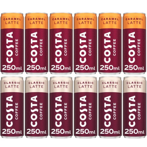 Costa Coffee Ready-to-Drink Mix - Pack of 12 x 250ml Cans -  Includes: 6x Caramel & 6x Classic, Best Before: 31/05/2026