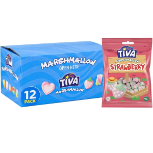 TIVA Marshmallow Strawberry - Pack of 12 x 140g - Soft Fluffy Halal Treat, Best Before:  09/04/2026