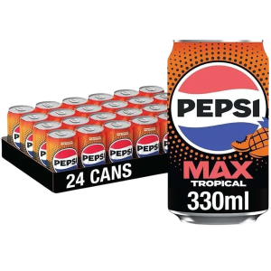 Pepsi Max Tropical Cola Flavoured Soft Drink Cans – Pack of 24 x 330ml – Zero Sugar, Low Calorie Fizzy Refreshment