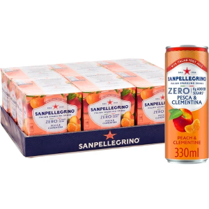 Sanpellegrino Zero Peach & Clementine Sparkling Drink - Pack of 24 x 330ml Cans - No Added Sugars, Low Calories with Italian Fruit Juice