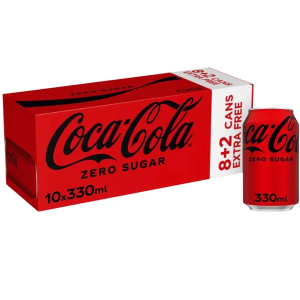 Coca-Cola Zero Sugar Multipack/PMP Cans - Pack of 10 x 330ml - No Sugar, No Calorie Beverage, Best Before: 31/07/2026