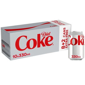 Diet Coke Multipack/PMP Cans - Pack of 10 x 330ml, Sugar Free Low Calorie Soft Drink - Best Before: 31/07/2026