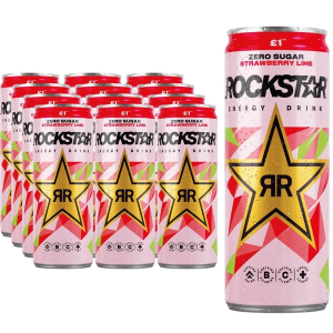 Rockstar Strawberry Lime Zero Sugar Energy Drink PMP - Pack of 12 x 330ml - Refreshing Mixed Fruit Flavour