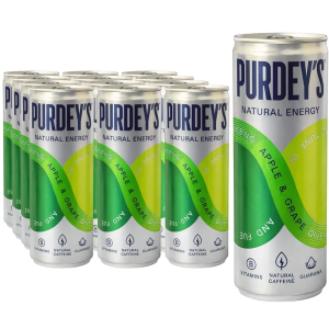 Purdey's Grape & Apple Sparkling Energy Drink Can - Pack of 12 x 250ml - Fruit Drink with Vitamins & Sweetener - Best Before: July 2026