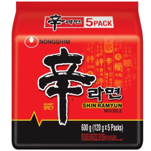 Nongshim Shin Ramyun Spicy Noodle - Pack of 5 x 120g - Instant Noodle, Rich, Spicy Flavour