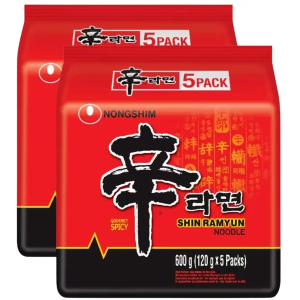 Nongshim Shin Ramyun Spicy Noodle - Pack of 10 (2x5pk) x 120g - Instant Noodle, Rich, Spicy Flavour