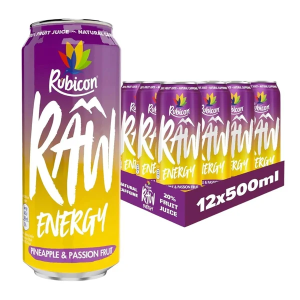 Rubicon Raw Pineapple & Passion Fruit - Pack of 12 x 500ml -  Refreshing Energy Drink 