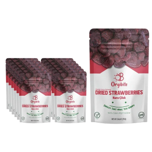 Orgibite Dried Strawberries 840g - Apple Juice Infused - BBE: 22.03.2026 - Pack of 12 x 70g