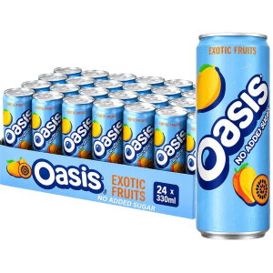 Oasis Zero Exotic Fruits Juice Drink - Pack of 24 x 330ml Cans - Tropical Mixed Fruit Refreshment