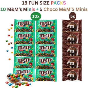 M&M’s Minis & Choco Minis Sharing Pack of 15 x 20g - 10x Minis & 5x Choco, Fun Size Sharing Bags for Parties & Snacking