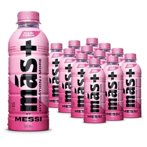 Mas+ By Messi Miami Punch - Vitamin & Electrolyte Sports Drink, Pack of 12 x 500ml - Best Before: 19/5/26 