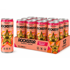 Rockstar Peach Zero Sugar Energy Drink PMP - Pack of 12 x 330ml