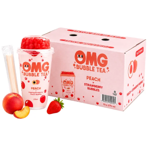 OMG Peach Bubble Tea with Strawberry Popping Bubbles, Pack of 10  x 270ml - Best Before : 15-06-2026
