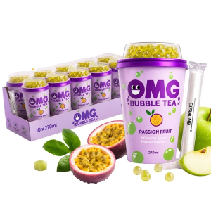 OMG Passion Fruit Bubble Tea with Apple Juice Popping Bubbles, Pack of 10 x 270ml - Best Before: 25/6/2026