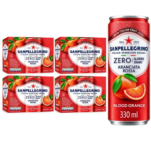 San Pellegrino Zero Aranciata Rossa (Blood Orange) 330ml, Pack of 24 (4x6pk) - Italian Sparkling Fruit Drink