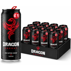 Dragon Energy Red Energy Drink PMP –  Pack of 12 x 500ml Cans – Caffeine & Taurine