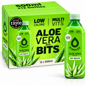 SIMPLEE Aloe Vera Drink with Bits, Pack of 12 x 500ml - Gut Health, Low Calorie, D3+ Multivitamins,