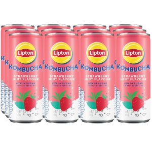 Lipton Kombucha Strawberry Mint Flavour 250ml x 12 Low in Sugar, Lightly Sparkling