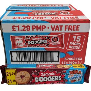 Jammie Dodgers Raspberry Flavour Biscuits PMP, Pack of 15 x 140g – Shortcake Biscuits with Raspberry & Apple Jam Filling