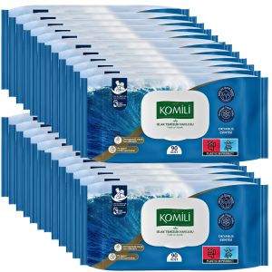 KOMILI Ocean Breeze Wet Cleaning Wipes - Pack of 24 x 90 (2160 Wipes) - Olive Oil, Soft Honeycomb Texture, Dermatologically Tested, pH-Balanced