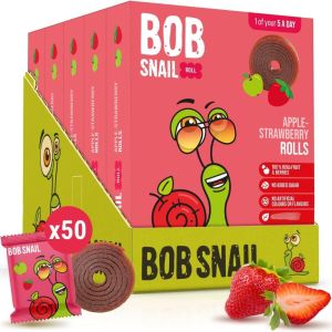 Bob Snail Apple-Strawberry Fruit Rolls 100g - 50 Pcs (5pk x 10 Rolls) - Vegan, No Added Sugar, No Artificial Colours
