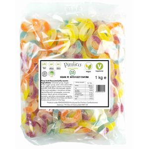 Vegan Pina Colada Fizzy Fruit Flavoured Jelly Sweets Rings 1kg Bag