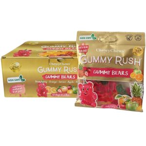 Cheery Chews Gummy Rush Gummy Bears 12 x 90g, Halal, Non-GMO, Made from Natural Fruit Juice, Gluten & Peanut Free