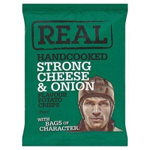 Real Hand Cooked Strong Cheese & Onion Potato Crisps 35g x 24
