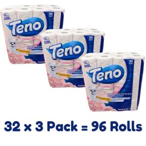 Teno Toilet Paper 2- ply Thermo Power Powder Scented 96 Rolls (32 Rolls x 3 Packs)