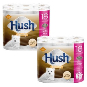 Hush Shea Butter Infused Luxury 3-Ply Bathroom Tissue 18 Rolls x 2 Pack (36 Rolls)