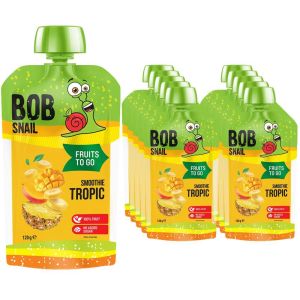 Bob Snail Smoothie Tropic - Banana, Pineapple & Mango - Pack of 10 x 120g - Fruit Puree Pouches, No Added Sugar