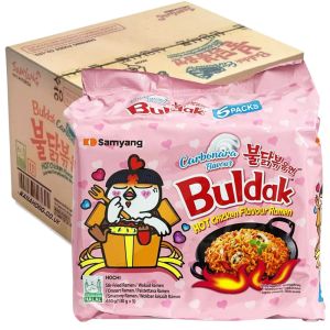Samyang Buldak Carbonara Flavour Hot Chicken Flavour Ramen - Pack of 40 (8x5pk) x 140g - Stir-Fried Ramen, Halal