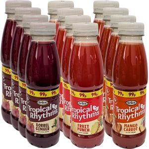 Grace Tropical Rhythms Juice Drink Mix – Pack of 12 × 330 ml (Includes 4× Sorrel Ginger, 4× Fruit Punch, 4× Mango Carrot)