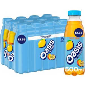 Oasis Zero Exotic Fruits PMP - Pack of 12 x 500ml - No added sugar, Natural Flavours, BBE: 31/12/2025