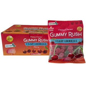 Cheery Chews Gummy Rush Fizzy Cherries – 12 x 90g | Halal, Non-GMO, Gluten & Peanut Free