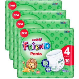 GOO.N Friend Pants Size 4 (9-14kg) Pack of 4x30pcs (Total - 120 Nappies) Hypoallergenic Kind on Skin, Thin Structure, Easy Movement