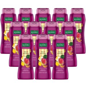 KOMILI Rich Aroma Refresh & Energize Shower Gel , Raspberry & Ylang Ylang Oil - Pack of 12 x 500ml - Long Lasting Body Wash