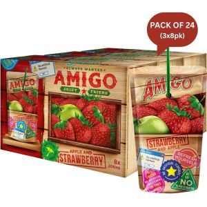 Amigo Apple & Strawberry Fruit Drink 200ml - Pack of 24 (3x8pk) - No Artificial Flavors & Colors - Refreshing Drink