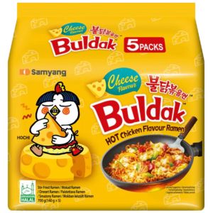 Samyang Buldak Cheese Flavour Hot Chicken Flavour Ramen - Pack of 5 x 140g - Stir-Fried Ramen, Halal