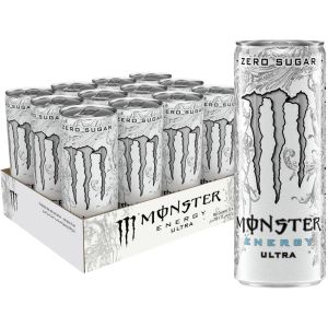 Monster Ultra White Energy Drink Can - Pack of 12 x 250ml, Low Calorie, Fizzy & Refreshing Taste