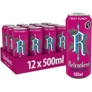 Relentless Fruit Punch Energy Drink PMP - Pack of 12 x 500ml - Fruit Punch Flavoured Energy Cans