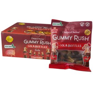 Cheery Chews Gummy Rush Cola Bottles 12 x 90g ,Halal, Non-GMO, Made from Natural Fruit Juice, Gluten & Peanut Free