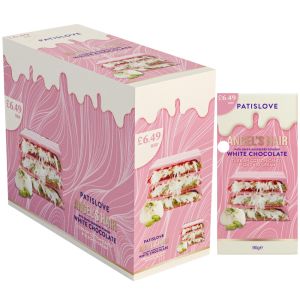 PATISLOVE Angel's Hair White Chocolate PMP - 90g x10 Bars - With Dried Raspberry Powder, Pistachio Cream