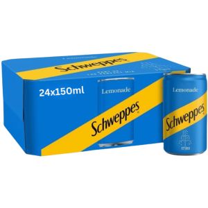 Schweppes Lemonade Cans 150ml x 24, Soft Drink with Sugar and Sweeteners Refreshing Lemon Flavor