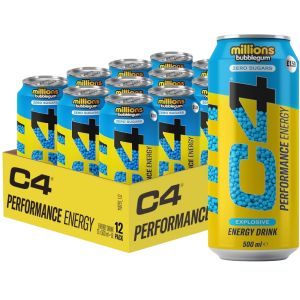 C4 Performance Energy Millions Bubblegum Zero Sugar Drink 500ml, Pack of 12 – Boost Focus, Low Calories & BetaPower Caffeine Formula