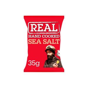 Real Hand Cooked Sea Salt Potato Crisps 35g x 24 BBE 23/03/24