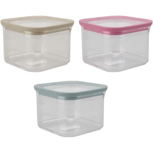 Square Storage Containers 500ml with Insert Card – Set of 3 (One of Each Colour: Pink, Grey, Cream)