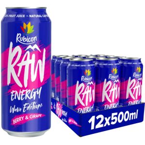 Rubicon Raw Berry & Grape Energy Drink – Pack of 12 × 500ml, Fruity Sparkling Drink
