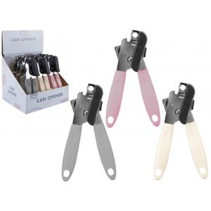 Stainless Steel Can Opener with Comfort Grip – 1PC (Random Colour: Pink, Grey, Cream)