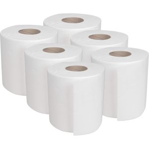 White Paper Rolls 2ply Embossed CentreFeed Hygiene, Strong Commercial/Kitchen Use Paper Hand Towels, Wipe Away (Pack of 6)